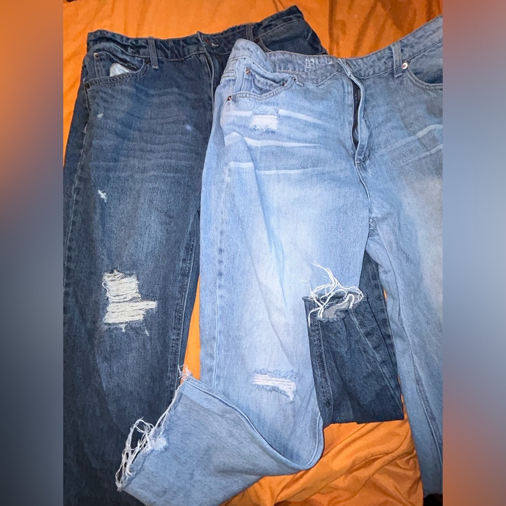 WOMEN Distressed Light & Dark Blue Jeans - Casual Ripped Denim
